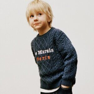 Zara kids boys EMBROIDERED CABLE KNIT SWEATER sz 5-6